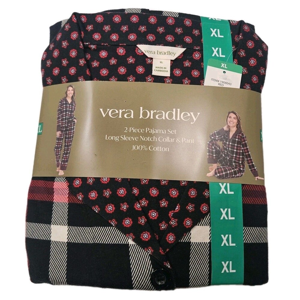 Vera Bradley Women’s Plus 2 Piece Pajama Set 100% Cotton Long Sleeve & Pants XL